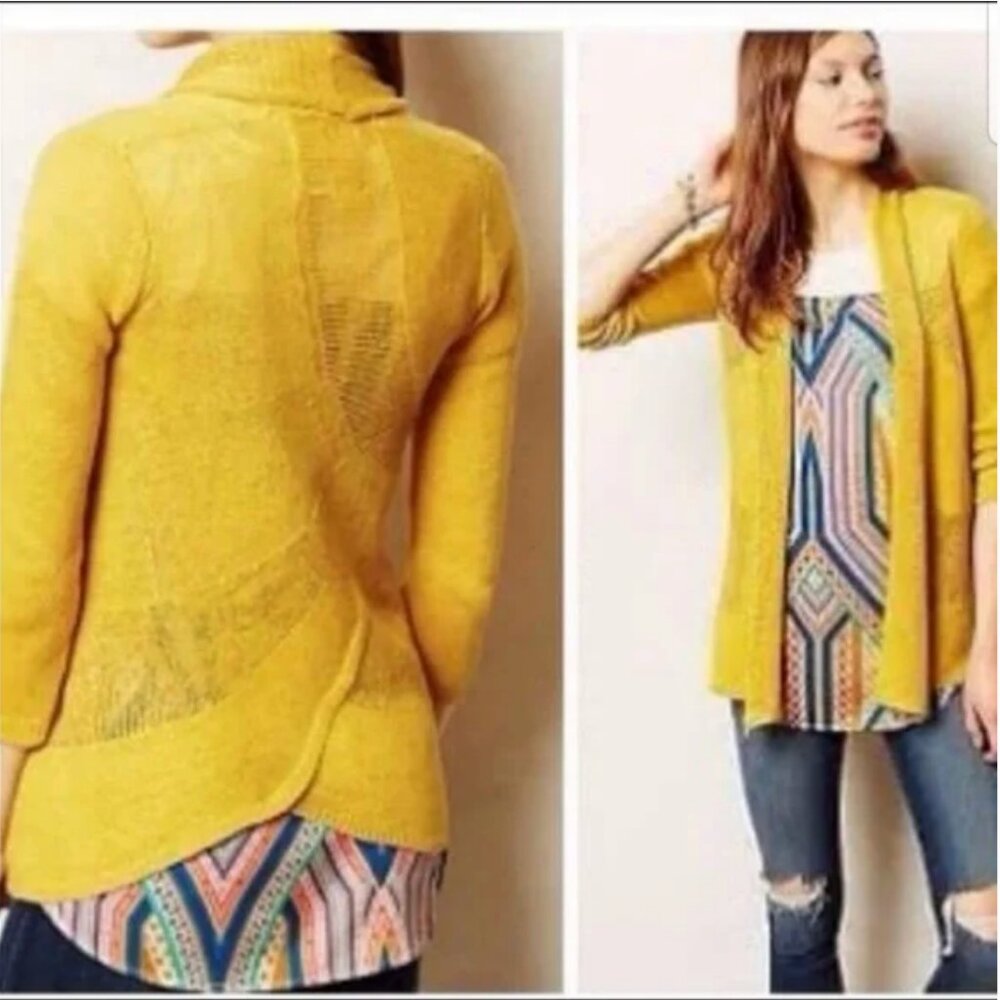 Anthropologie Angel of the North Open Cardigan, Mustard Yellow, Size Small